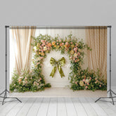 Lofaris Sage Green Bow Tie Floral Spring Photography Backdrop